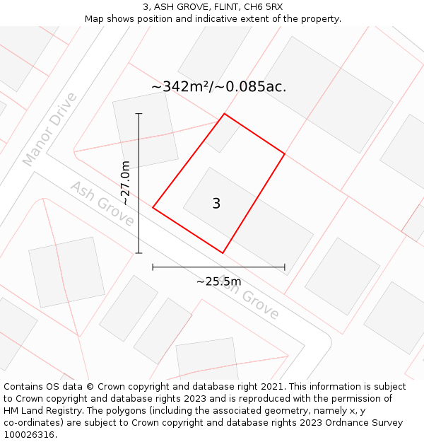 3, ASH GROVE, FLINT, CH6 5RX: Plot and title map