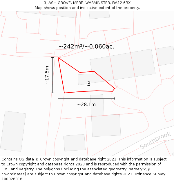 3, ASH GROVE, MERE, WARMINSTER, BA12 6BX: Plot and title map