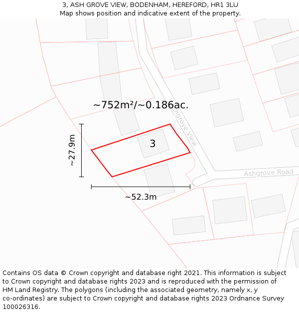 3, ASH GROVE VIEW, BODENHAM, HEREFORD, HR1 3LU: Plot and title map