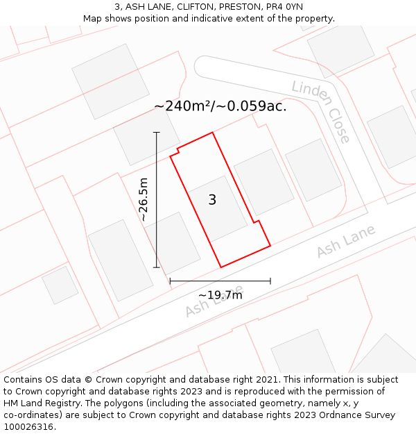 3, ASH LANE, CLIFTON, PRESTON, PR4 0YN: Plot and title map