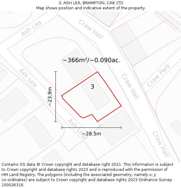 3, ASH LEA, BRAMPTON, CA8 1TD: Plot and title map