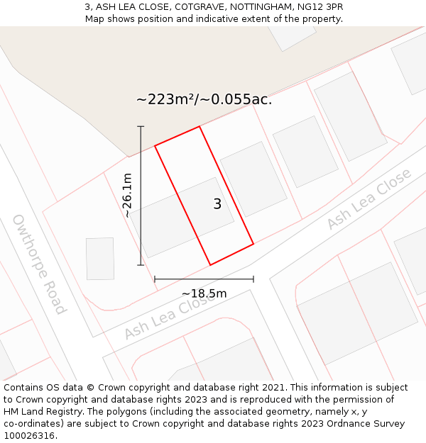 3, ASH LEA CLOSE, COTGRAVE, NOTTINGHAM, NG12 3PR: Plot and title map