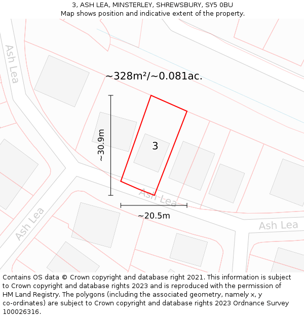 3, ASH LEA, MINSTERLEY, SHREWSBURY, SY5 0BU: Plot and title map