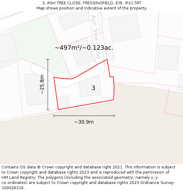3, ASH TREE CLOSE, FRESSINGFIELD, EYE, IP21 5RT: Plot and title map