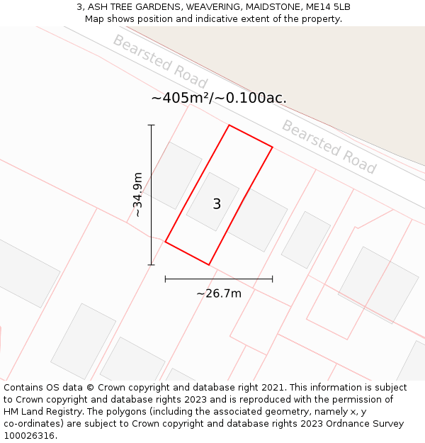 3, ASH TREE GARDENS, WEAVERING, MAIDSTONE, ME14 5LB: Plot and title map