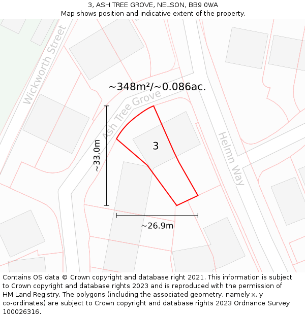 3, ASH TREE GROVE, NELSON, BB9 0WA: Plot and title map