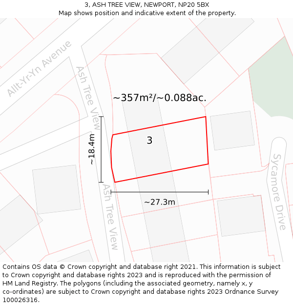 3, ASH TREE VIEW, NEWPORT, NP20 5BX: Plot and title map