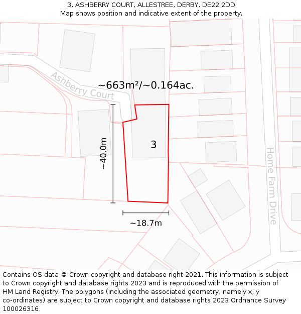 3, ASHBERRY COURT, ALLESTREE, DERBY, DE22 2DD: Plot and title map