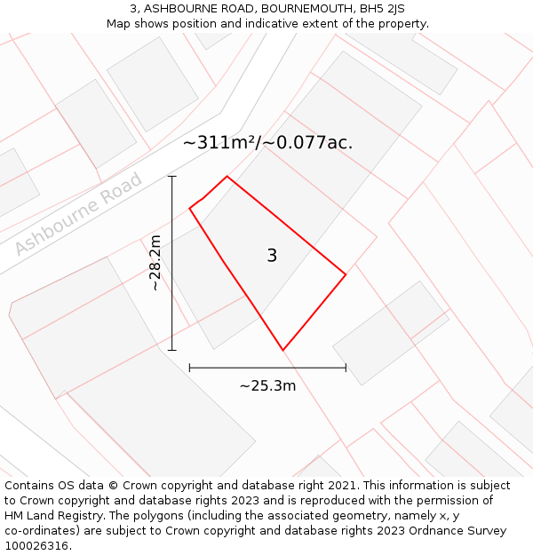 3, ASHBOURNE ROAD, BOURNEMOUTH, BH5 2JS: Plot and title map