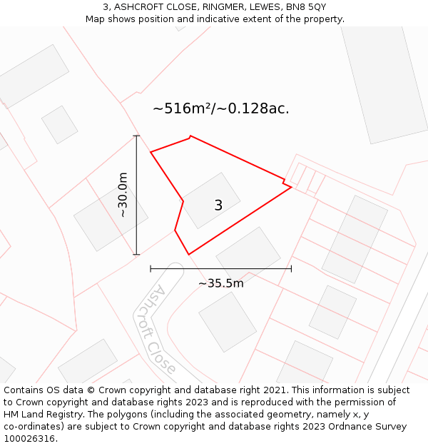 3, ASHCROFT CLOSE, RINGMER, LEWES, BN8 5QY: Plot and title map