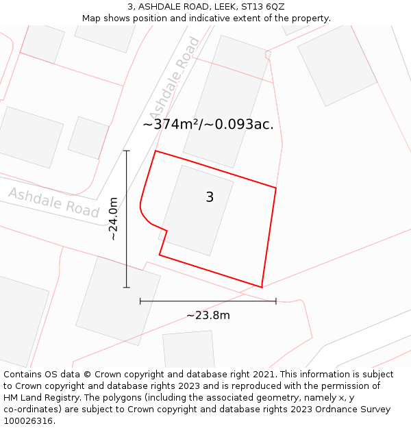 3, ASHDALE ROAD, LEEK, ST13 6QZ: Plot and title map