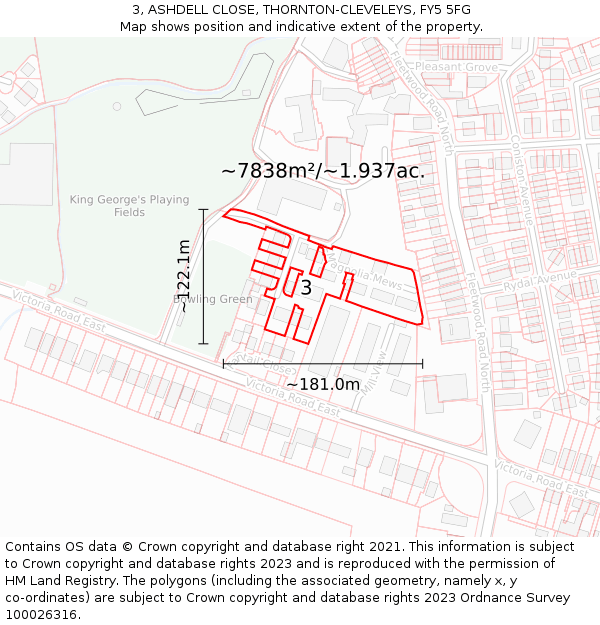 3, ASHDELL CLOSE, THORNTON-CLEVELEYS, FY5 5FG: Plot and title map