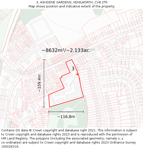 3, ASHDENE GARDENS, KENILWORTH, CV8 2TR: Plot and title map