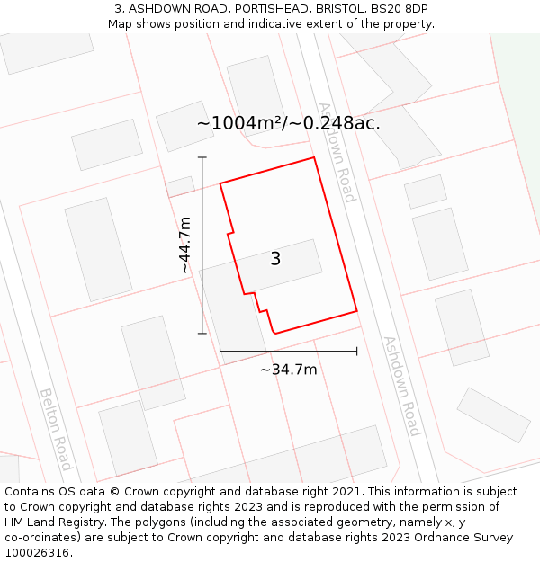 3, ASHDOWN ROAD, PORTISHEAD, BRISTOL, BS20 8DP: Plot and title map