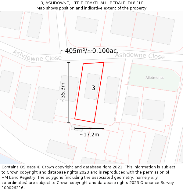 3, ASHDOWNE, LITTLE CRAKEHALL, BEDALE, DL8 1LF: Plot and title map