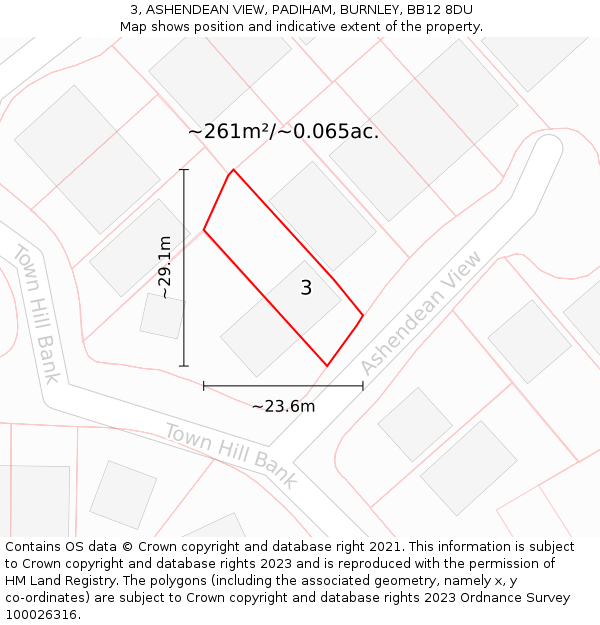 3, ASHENDEAN VIEW, PADIHAM, BURNLEY, BB12 8DU: Plot and title map