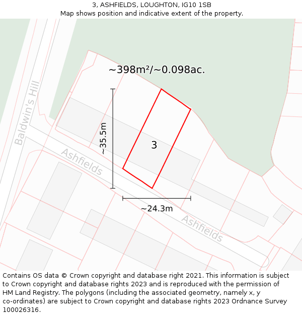3, ASHFIELDS, LOUGHTON, IG10 1SB: Plot and title map