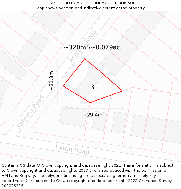 3, ASHFORD ROAD, BOURNEMOUTH, BH6 5QB: Plot and title map
