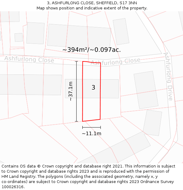 3, ASHFURLONG CLOSE, SHEFFIELD, S17 3NN: Plot and title map
