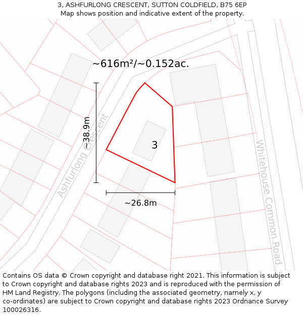 3, ASHFURLONG CRESCENT, SUTTON COLDFIELD, B75 6EP: Plot and title map