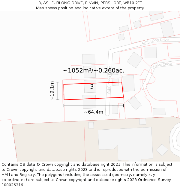 3, ASHFURLONG DRIVE, PINVIN, PERSHORE, WR10 2FT: Plot and title map