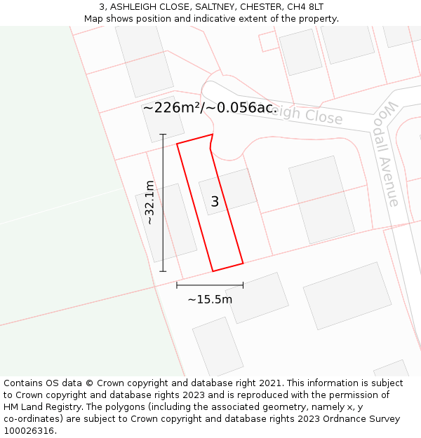 3, ASHLEIGH CLOSE, SALTNEY, CHESTER, CH4 8LT: Plot and title map