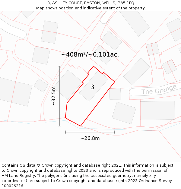 3, ASHLEY COURT, EASTON, WELLS, BA5 1FQ: Plot and title map