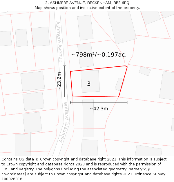 3, ASHMERE AVENUE, BECKENHAM, BR3 6PQ: Plot and title map