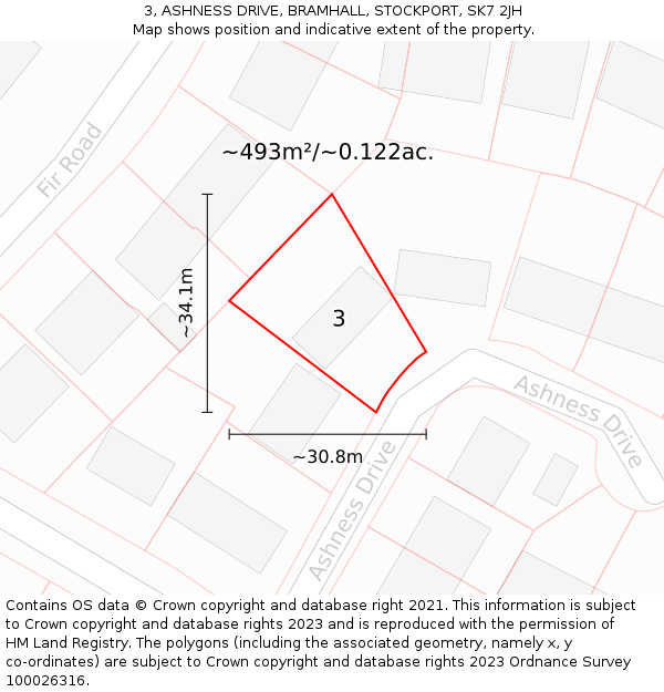 3, ASHNESS DRIVE, BRAMHALL, STOCKPORT, SK7 2JH: Plot and title map