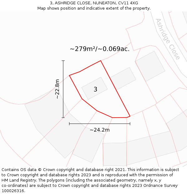 3, ASHRIDGE CLOSE, NUNEATON, CV11 4XG: Plot and title map
