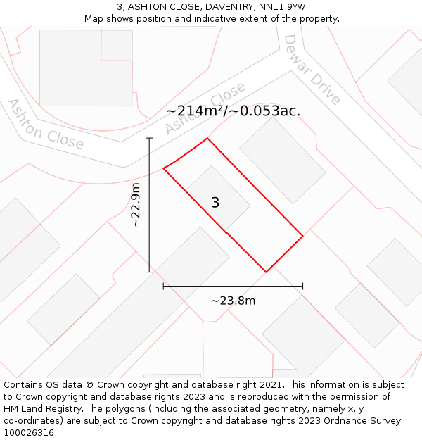 3, ASHTON CLOSE, DAVENTRY, NN11 9YW: Plot and title map
