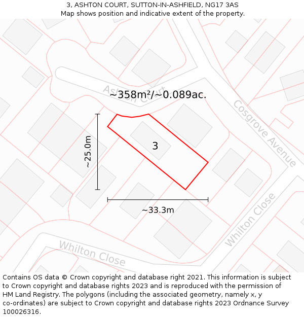 3, ASHTON COURT, SUTTON-IN-ASHFIELD, NG17 3AS: Plot and title map