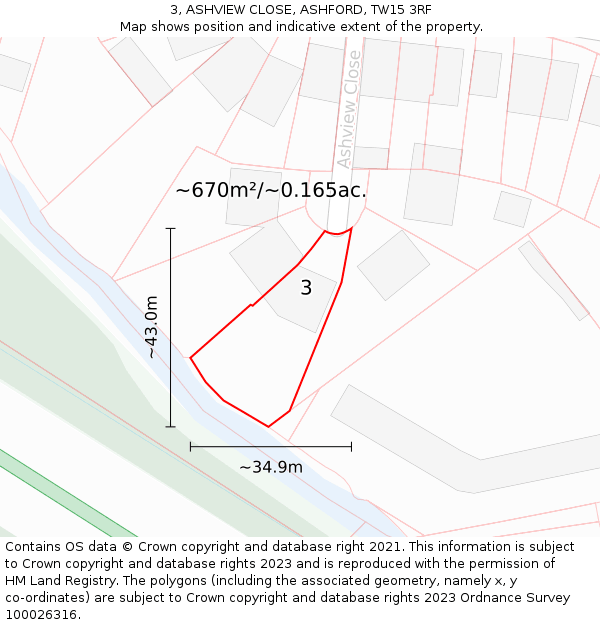 3, ASHVIEW CLOSE, ASHFORD, TW15 3RF: Plot and title map