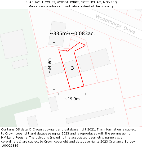 3, ASHWELL COURT, WOODTHORPE, NOTTINGHAM, NG5 4EQ: Plot and title map