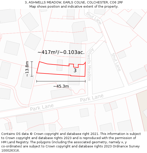 3, ASHWELLS MEADOW, EARLS COLNE, COLCHESTER, CO6 2RF: Plot and title map