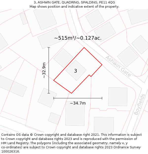 3, ASHWIN GATE, QUADRING, SPALDING, PE11 4QG: Plot and title map