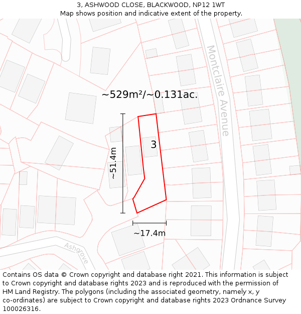 3, ASHWOOD CLOSE, BLACKWOOD, NP12 1WT: Plot and title map