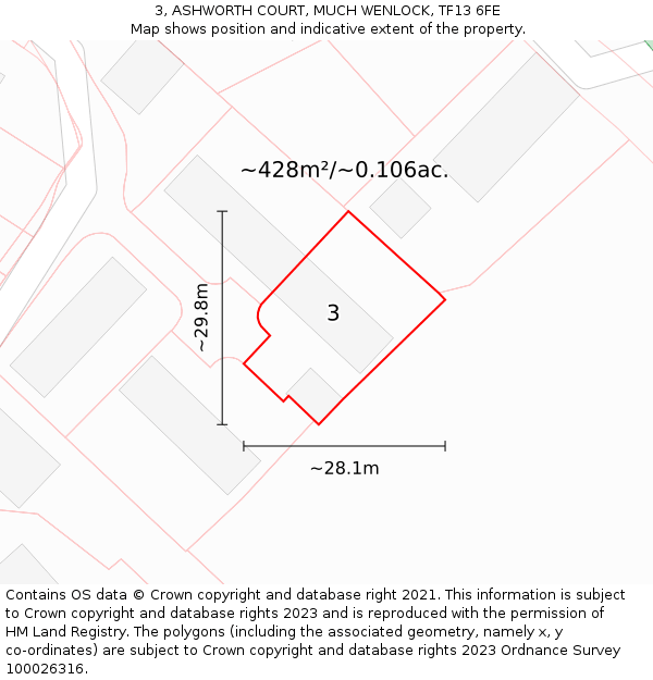 3, ASHWORTH COURT, MUCH WENLOCK, TF13 6FE: Plot and title map