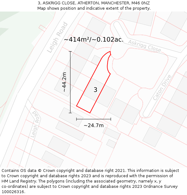 3, ASKRIGG CLOSE, ATHERTON, MANCHESTER, M46 0NZ: Plot and title map