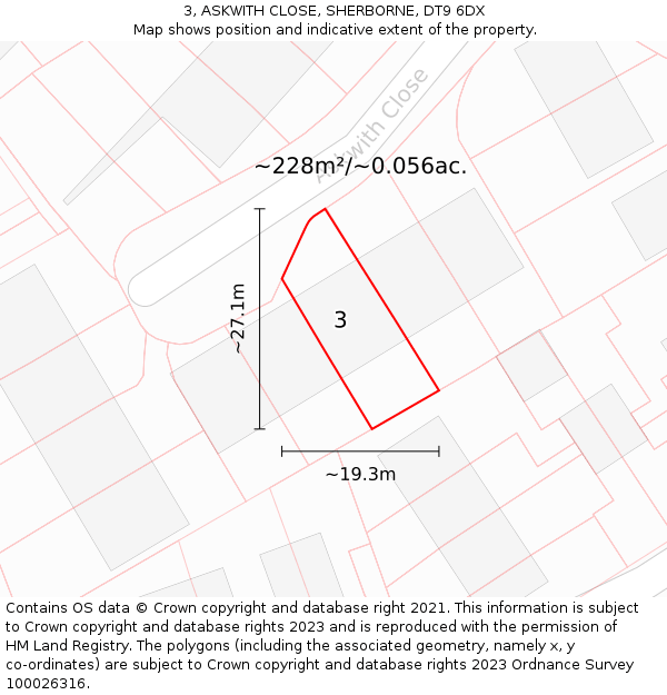 3, ASKWITH CLOSE, SHERBORNE, DT9 6DX: Plot and title map