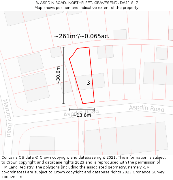 3, ASPDIN ROAD, NORTHFLEET, GRAVESEND, DA11 8LZ: Plot and title map