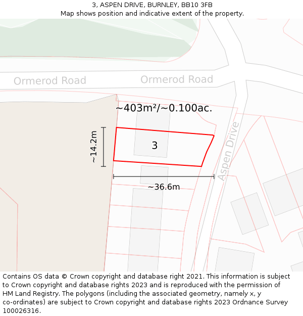 3, ASPEN DRIVE, BURNLEY, BB10 3FB: Plot and title map