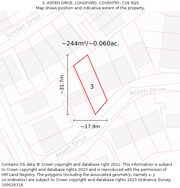 3, ASPEN DRIVE, LONGFORD, COVENTRY, CV6 6QS: Plot and title map