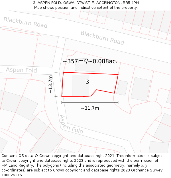 3, ASPEN FOLD, OSWALDTWISTLE, ACCRINGTON, BB5 4PH: Plot and title map