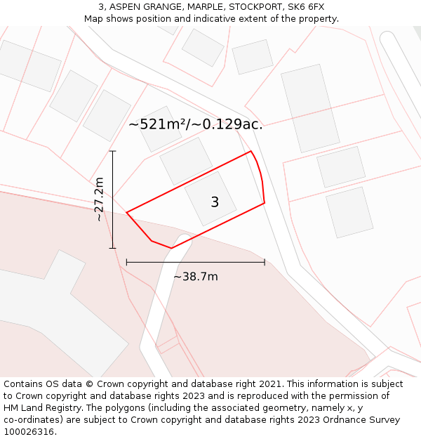3, ASPEN GRANGE, MARPLE, STOCKPORT, SK6 6FX: Plot and title map