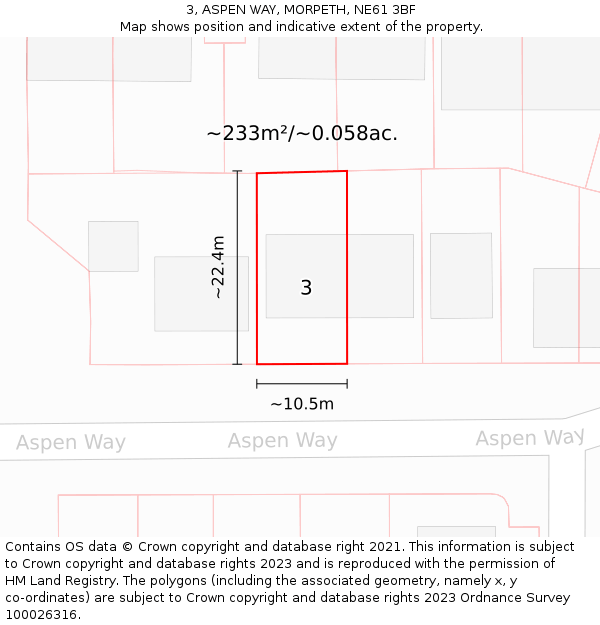 3, ASPEN WAY, MORPETH, NE61 3BF: Plot and title map