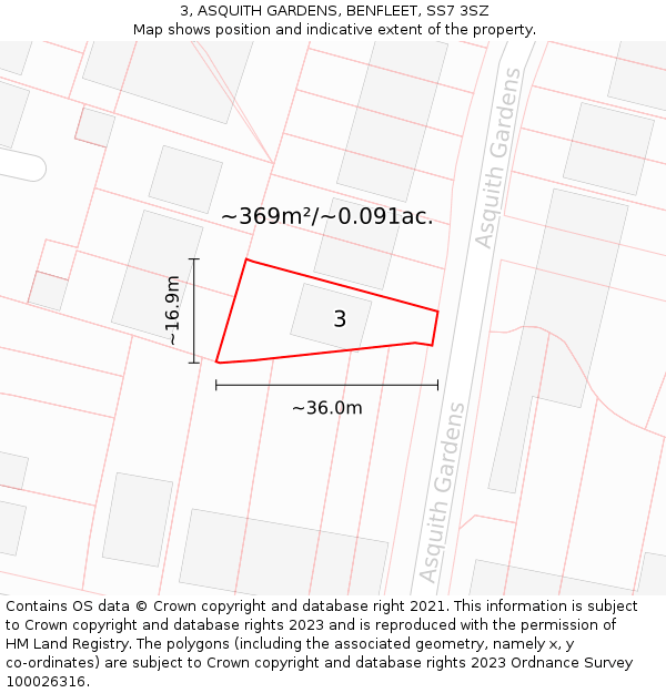 3, ASQUITH GARDENS, BENFLEET, SS7 3SZ: Plot and title map
