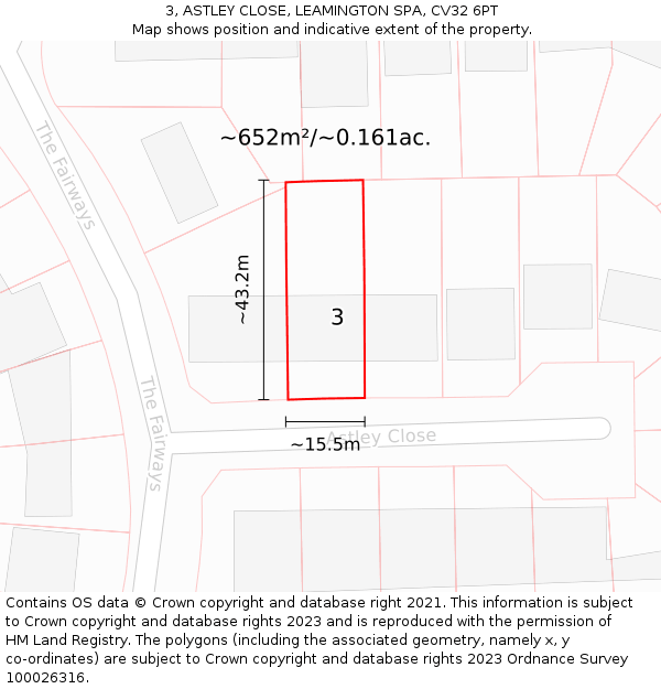 3, ASTLEY CLOSE, LEAMINGTON SPA, CV32 6PT: Plot and title map