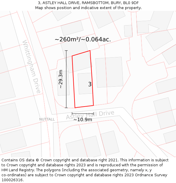 3, ASTLEY HALL DRIVE, RAMSBOTTOM, BURY, BL0 9DF: Plot and title map