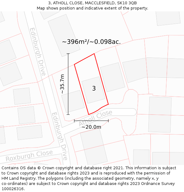3, ATHOLL CLOSE, MACCLESFIELD, SK10 3QB: Plot and title map